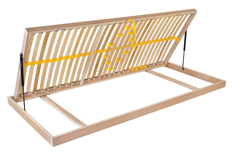 Nyitható ágyrács 5 anatómiai zónával és 28 darab kaucsuktokba helyezett lamellával.