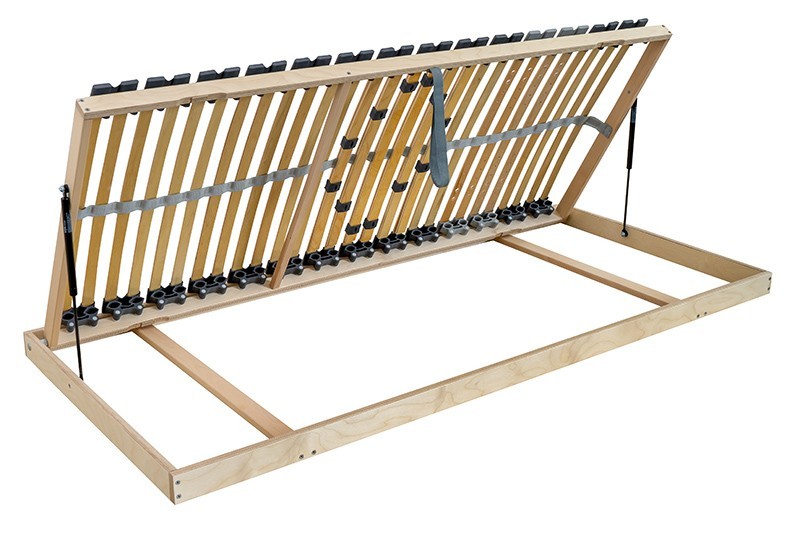 Ez a strapabíró ágyrács oldalfal fölött elhelyezett tokokkal, oldalt felnyitható (az ágyrács balra és jobbra nyíló változatban is rendelhető) az ágya alatt lévő teljes tároló egyszerű elérése érdekében.