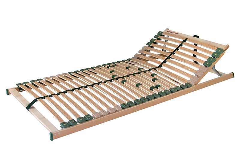 Kényelmes és ellenálló ágyrács. Az oldalt elhelyezett zsákos megoldásnak köszönhetően az ágyrács rugalmas. Állítható fejrész (H)a nagyobb kényelemért.