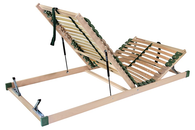 Manuálisan állítható ágyrács mechanikus emeléssel valamint a lábrész gázrugó segítségével nyitható.