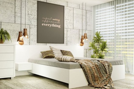 A minimalistikus Ella ágy kifejező fejvéggel és könnyű karbantarthatósággal, a Bohemica Medical Graphite matraccal kombinálva modern dizájnt, testtámaszt, választható keménységet és egészséges alvást kínál.