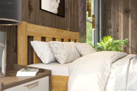 Az Utena egy elegáns, szellős ágykeret masszív faanyagból, függőlegesen tagolt fejvéggel.