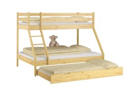 Theo egy emeletes ágy három gyerek számára, amely a pontos kidolgozást kivételes funkcionalitással egyesíti.